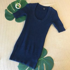 Tunic Sweater 3/4 Sleeve Navy Blue Open Knit Top